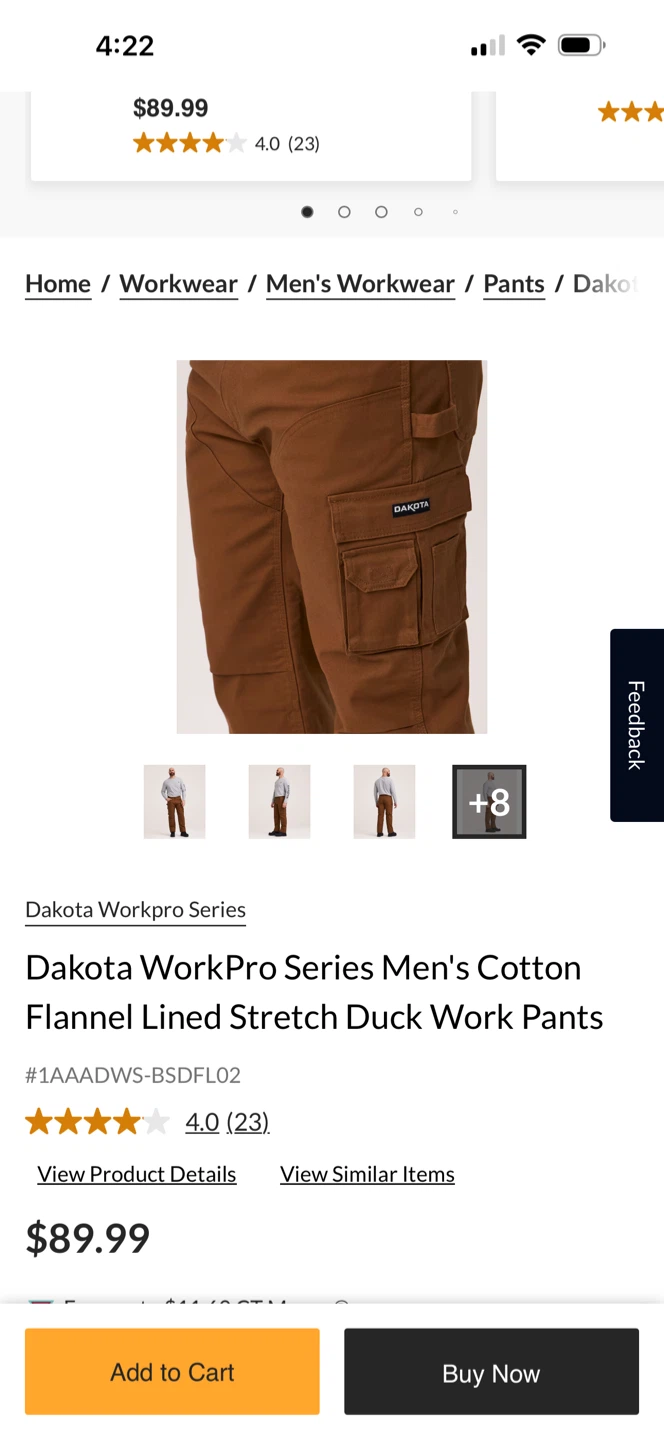Dakota WorkPro Series Men's Duck Work Pants 32x30