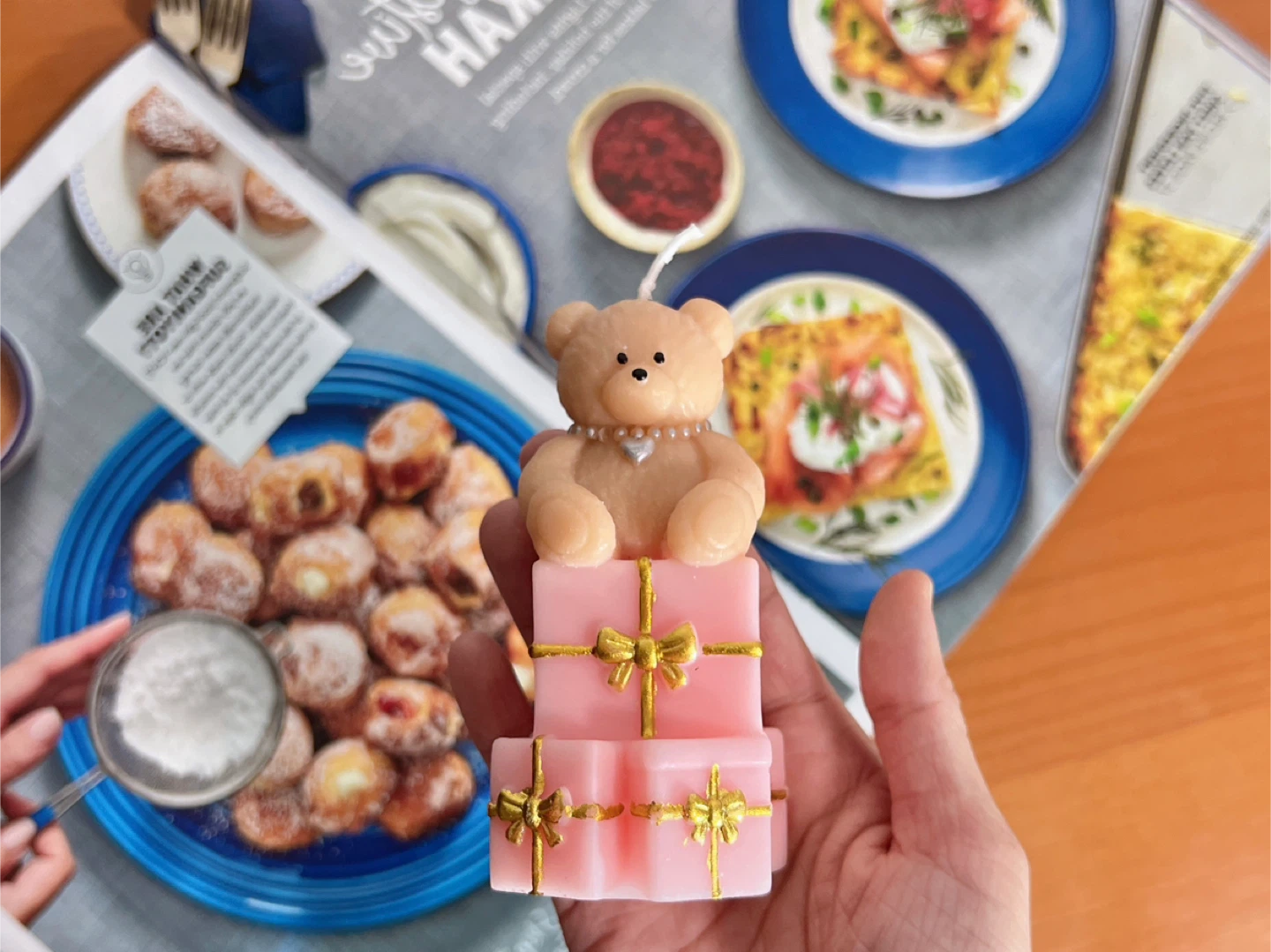 Handmade Teddy Bear Candle on Pink Gift Boxes - photo 2