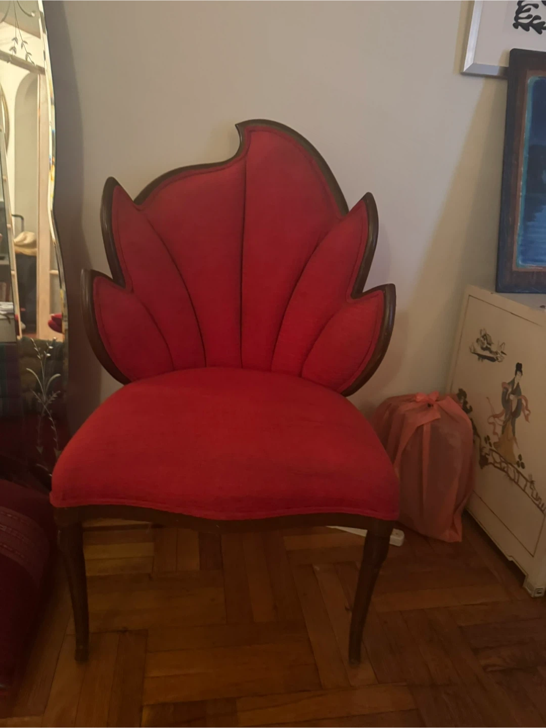 Red Velvet Accent Chair - Leaf Design - photo 2