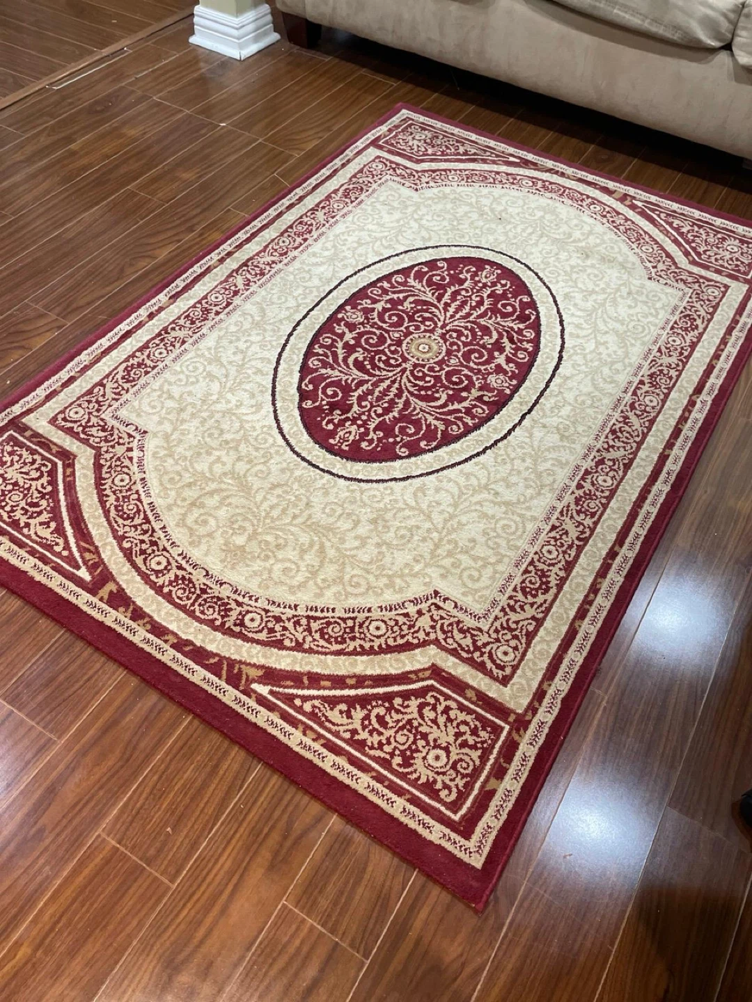 Area Rug - Cream and Burgundy Traditional Pattern