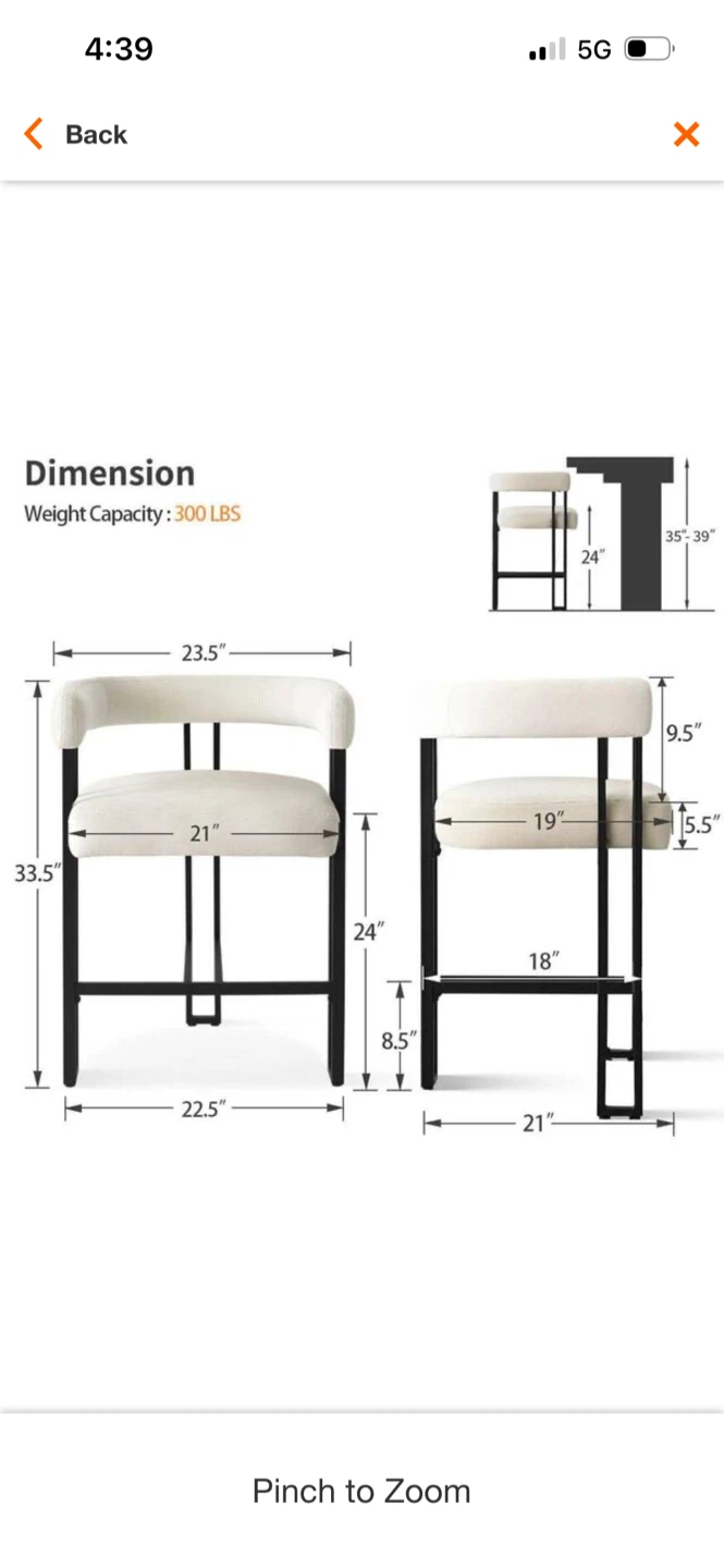 New Cream Upholstered Bar Stool with Black Metal Frame - photo 5