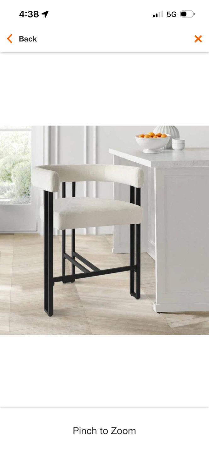 New Cream Upholstered Bar Stool with Black Metal Frame