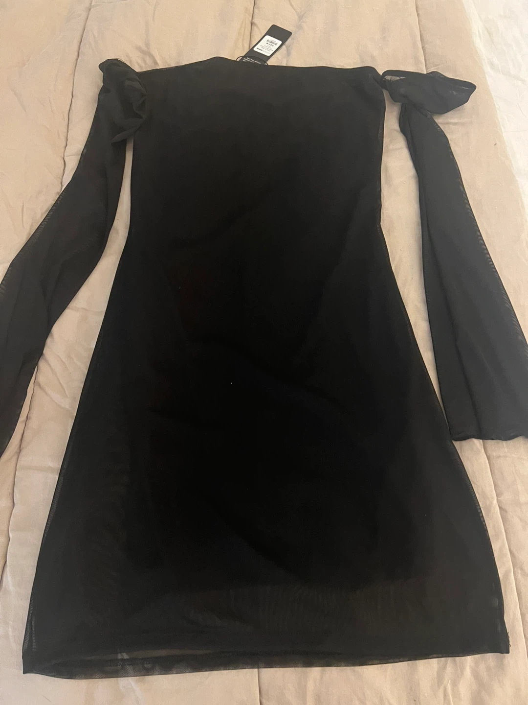 Fashion Nova Black Off-the-Shoulder Mesh Sleeve Mini Dress - photo 5