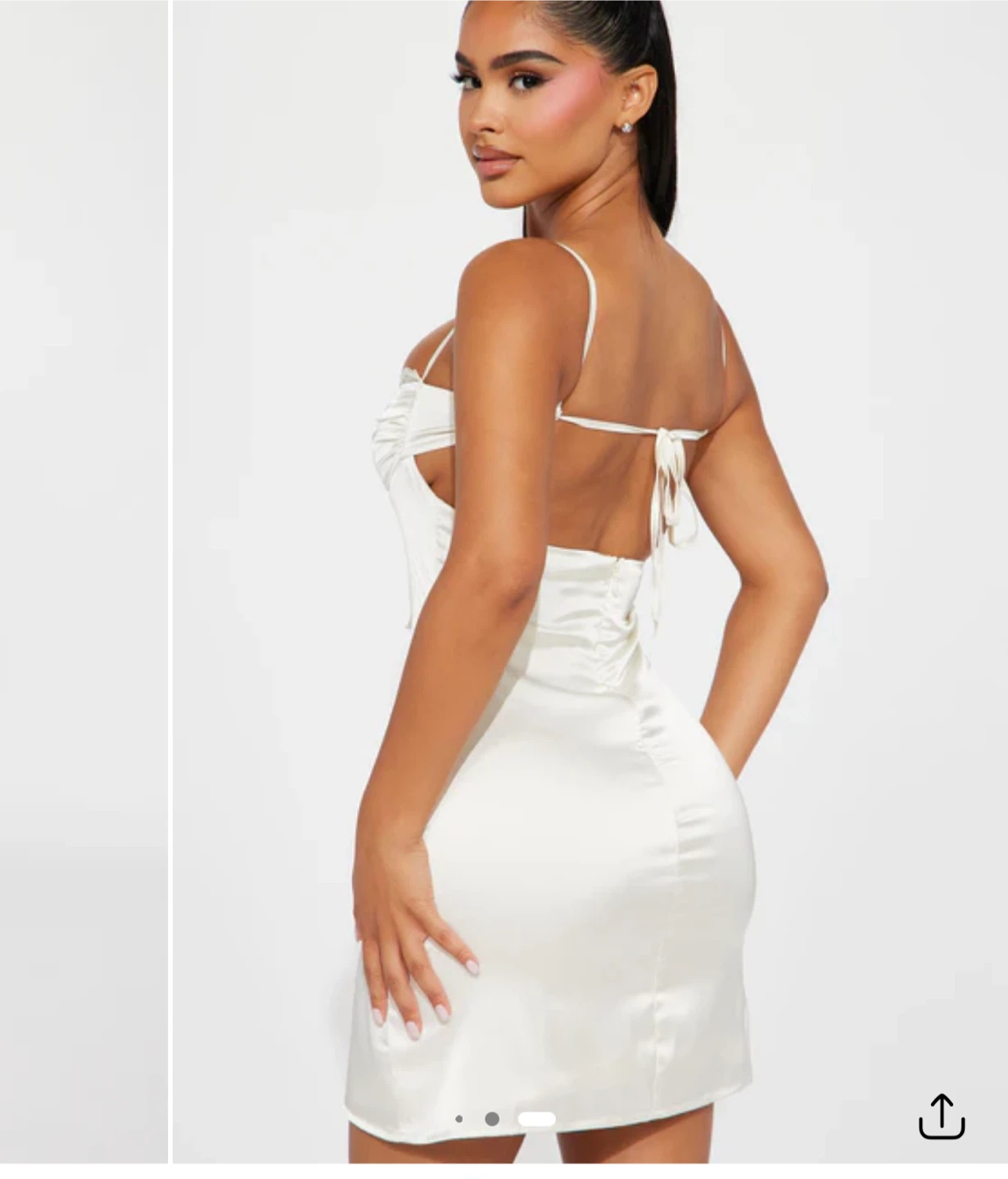 White satin lace trim mini dress with tie detail - photo 3