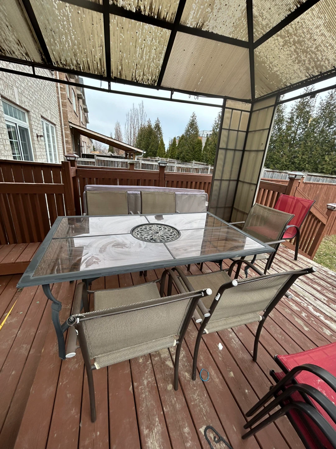 Glass Top Patio Dining Table with 5 Chairs