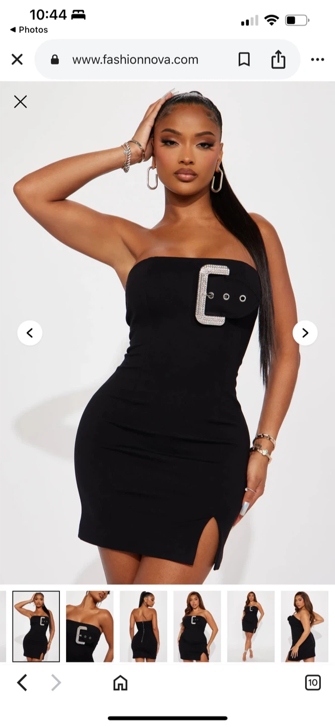 Fashion Nova Black Strapless Mini Dress with Buckle Detail