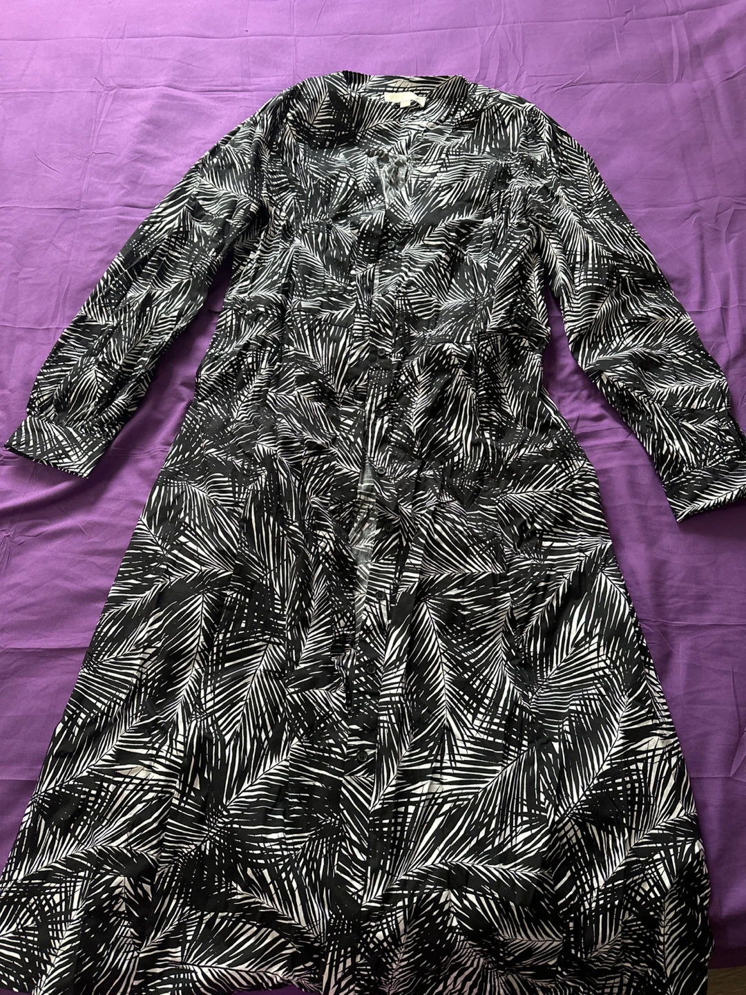 🥕🥕Michael Kors Black & White Palm Print Shirt Dress XL
