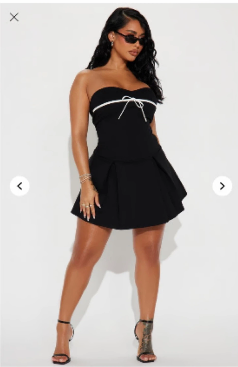 Black Strapless Pleated Mini Dress with White Bow Detail - photo 5