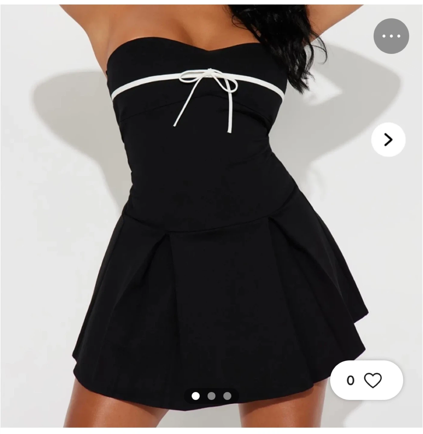 Black Strapless Pleated Mini Dress with White Bow Detail - photo 2