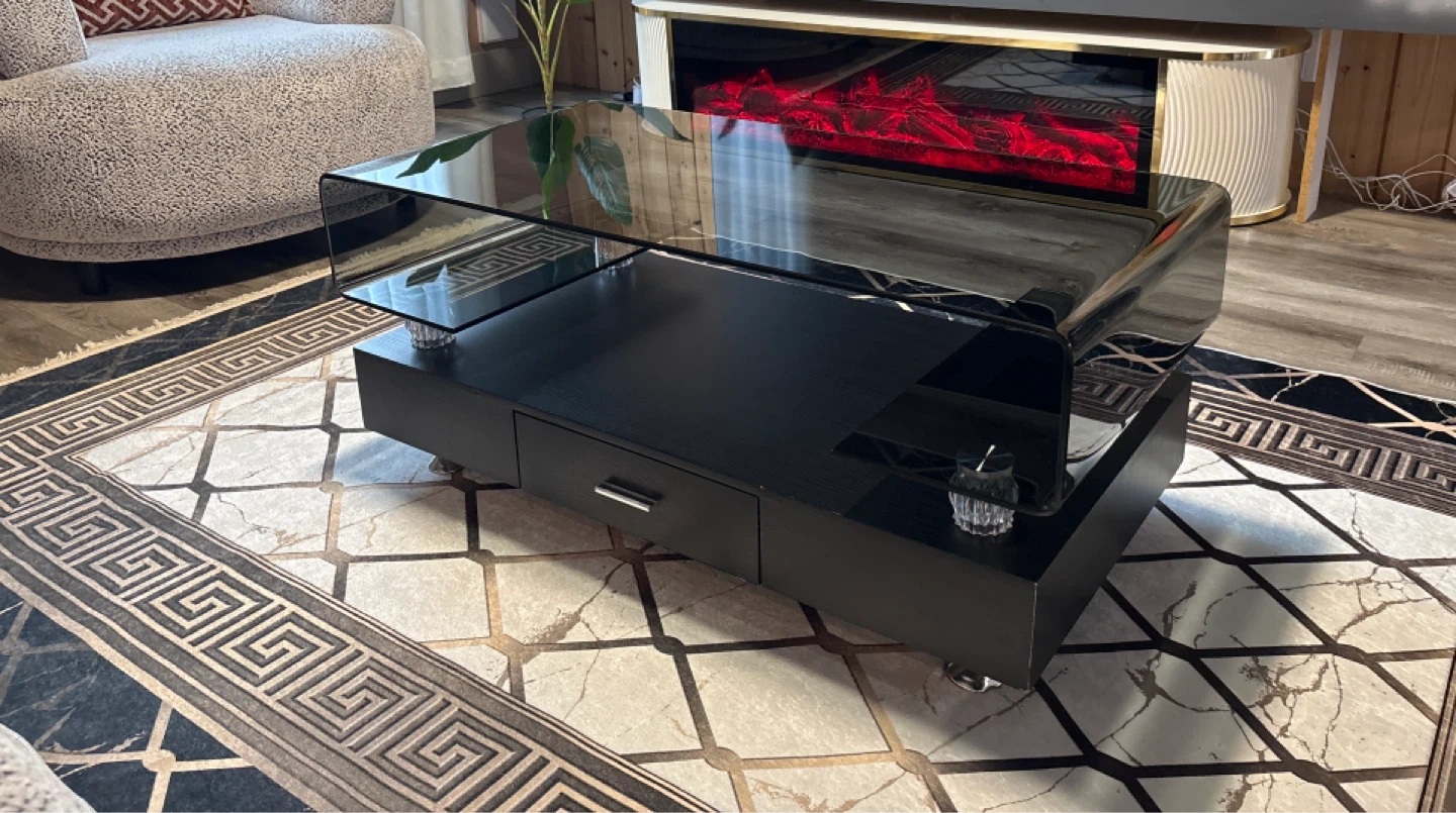 Black Glass Coffee Table with Drawers - photo 2