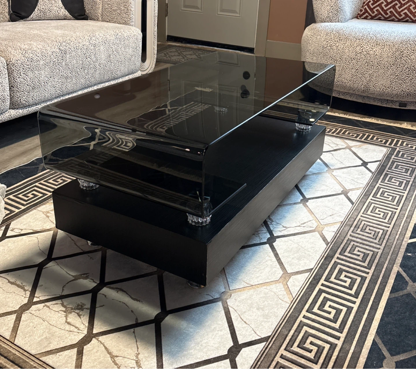 Black Glass Coffee Table with Drawers - photo 3