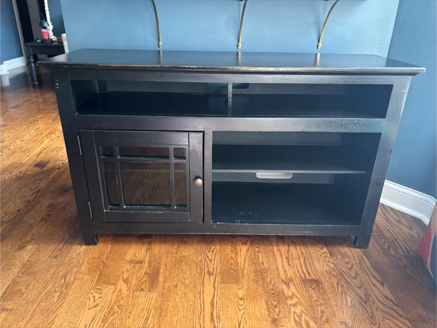 Black Media Console with Cabinet and Shelves