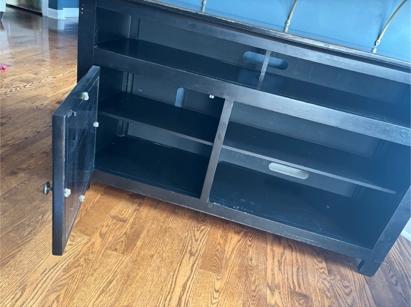 Black Media Console with Cabinet and Shelves - photo 3