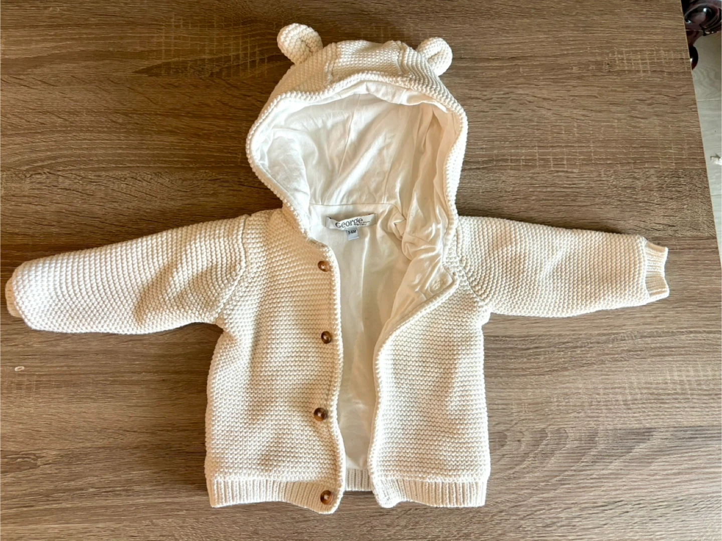 George Baby Cream Knit Hooded Cardigan 3-6M