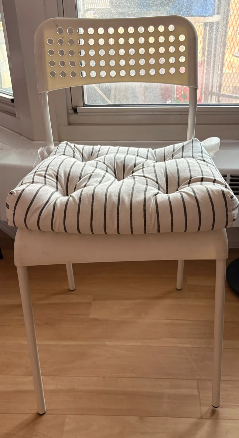 White IKEA Chair with Striped Seat Cushion - photo 2