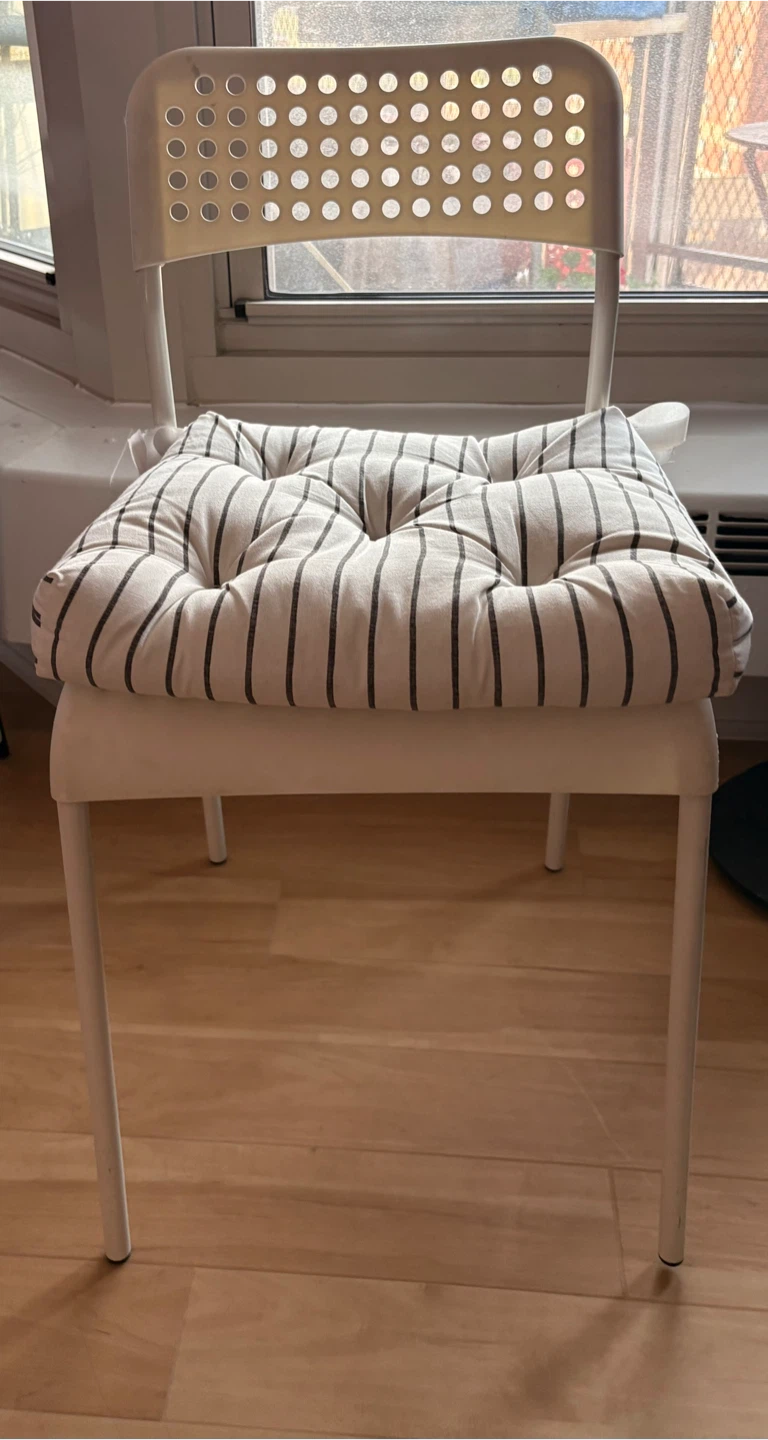 White IKEA Chair with Striped Seat Cushion - photo 3