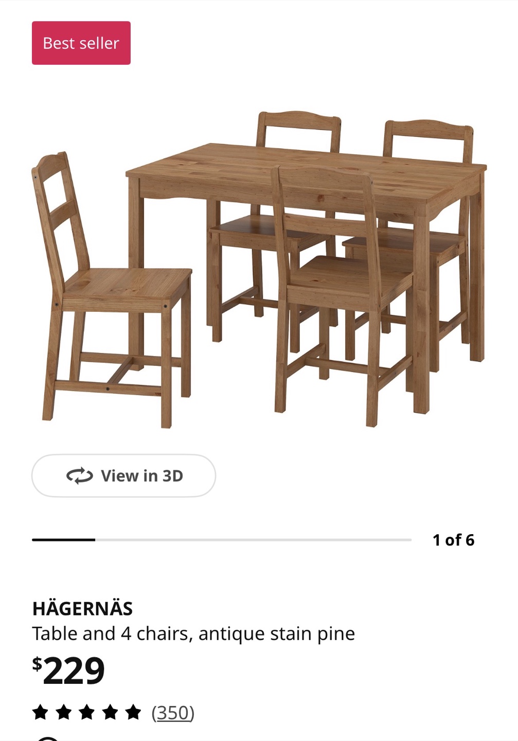 IKEA HÄGERNÄS Dining Set Table and 4 Chairs, Antique Stain Pine - photo 4