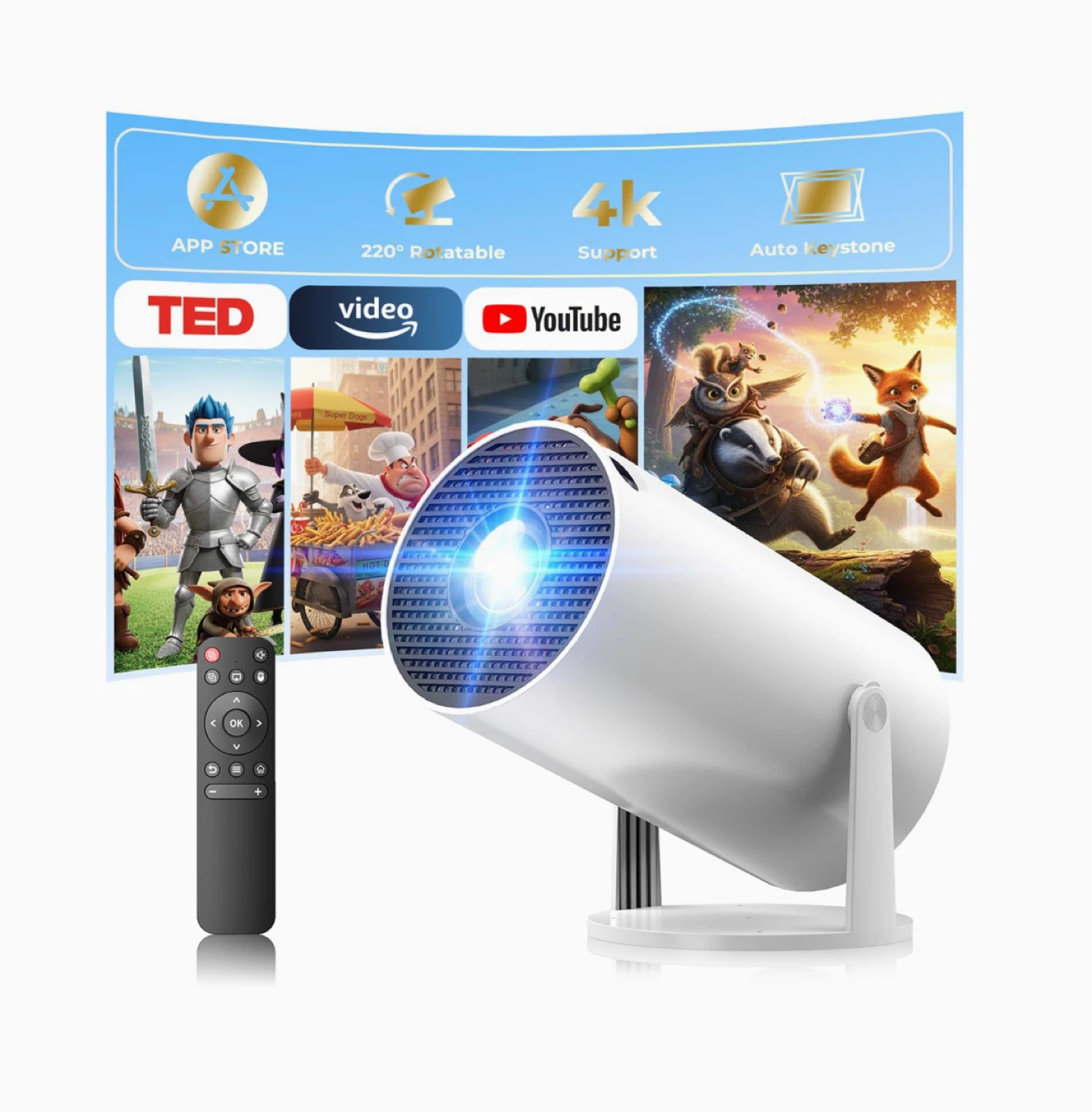 Portable Projector with Dual Band WiFi 6 & Bluetooth