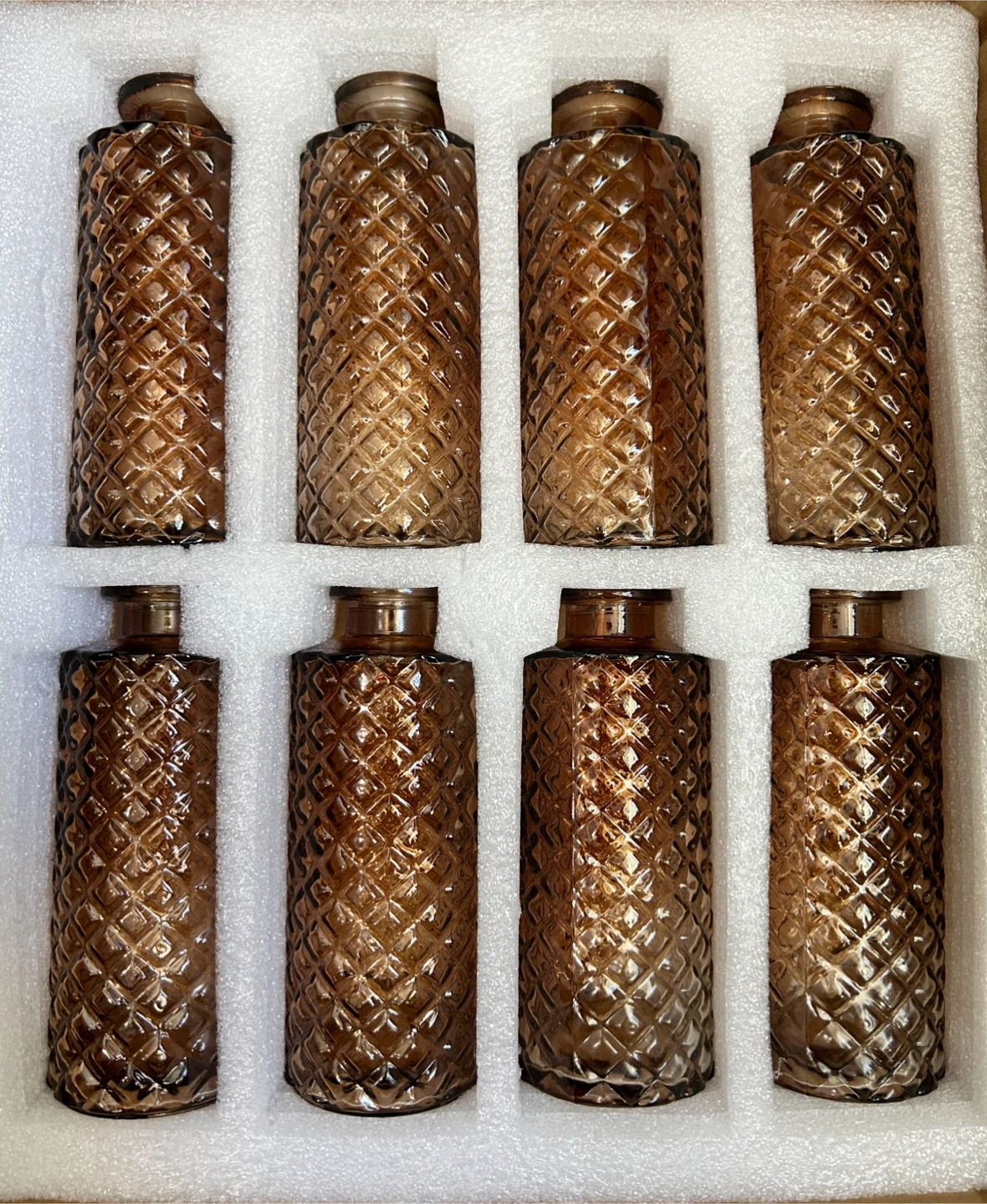 Set of 8 Amber Diamond Embossed Glass Bud Vases - photo 3