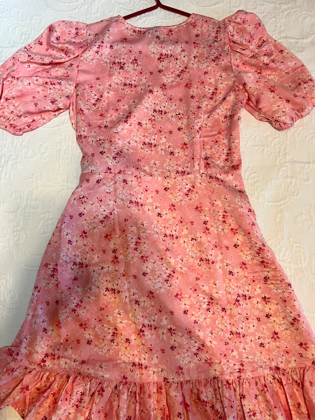 Pink Floral Wrap Dress with Puff Sleeves - photo 3