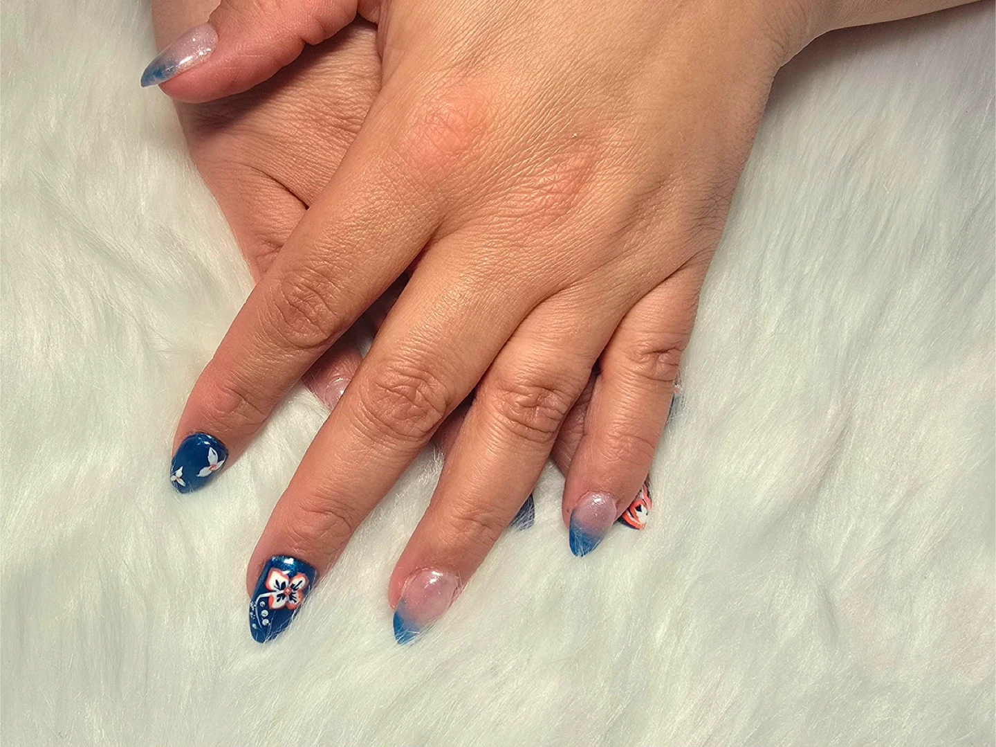 Blue Ombre Nails with Floral Design - photo 5