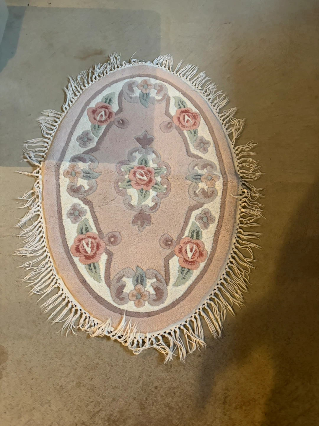 Oval Floral Accent Rug with Fringe