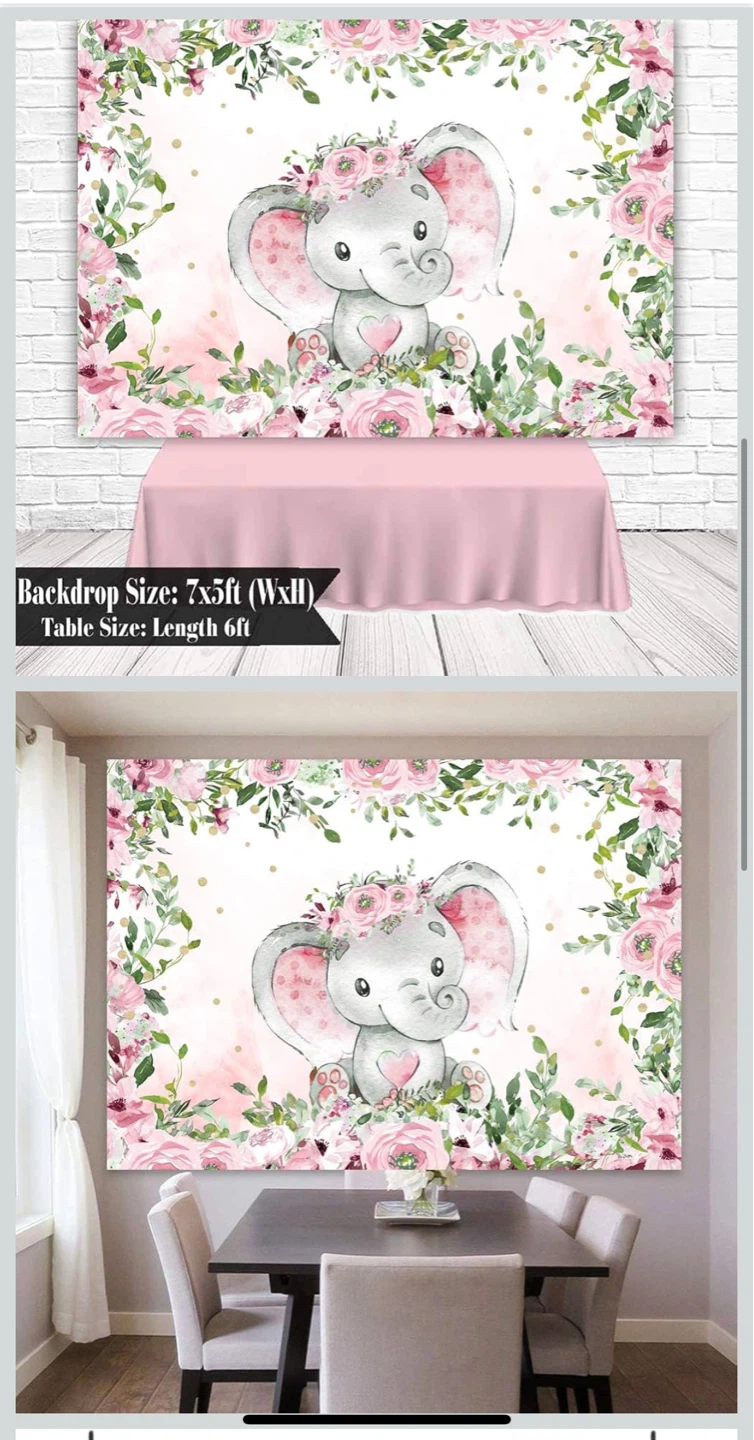 Elephant Floral Backdrop 7x5ft - photo 3