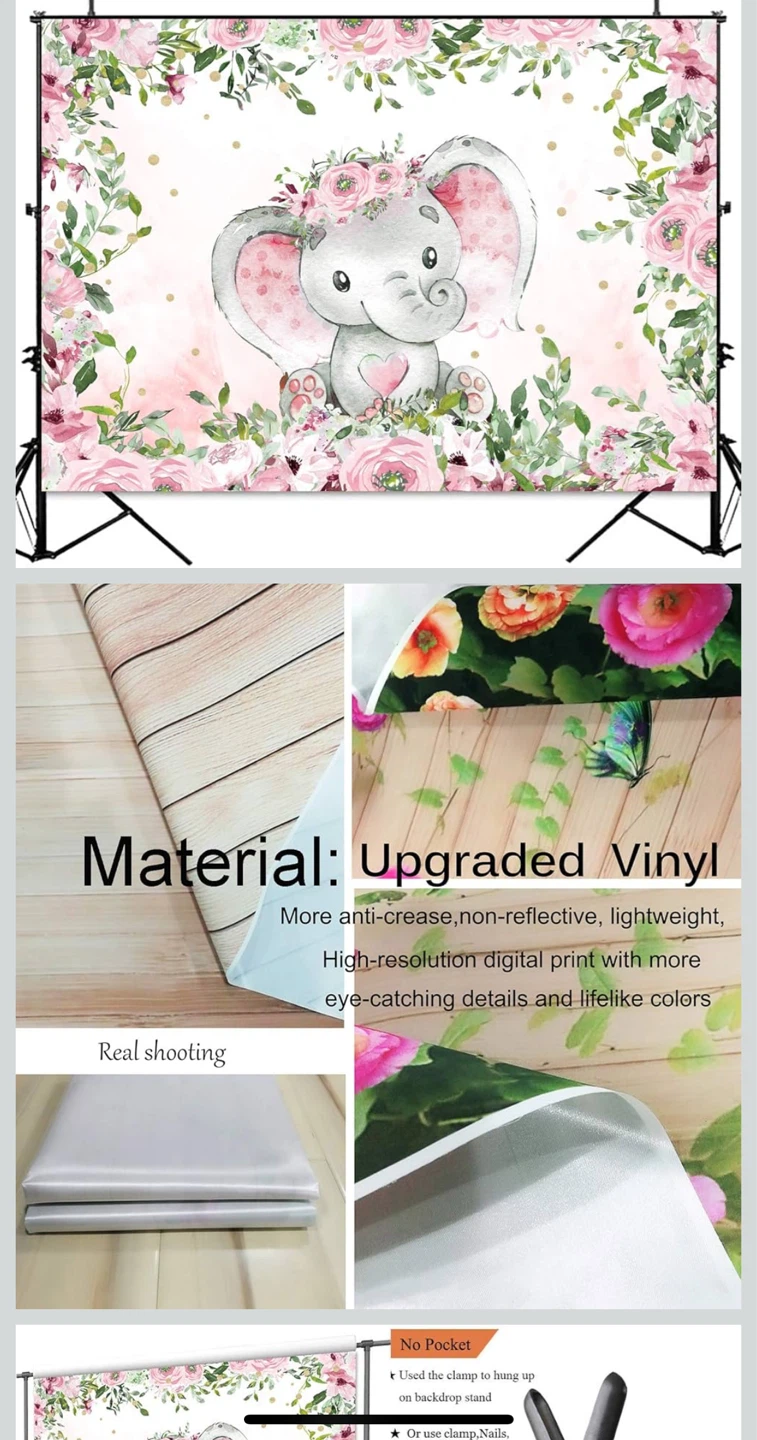 Elephant Floral Backdrop 7x5ft - photo 4