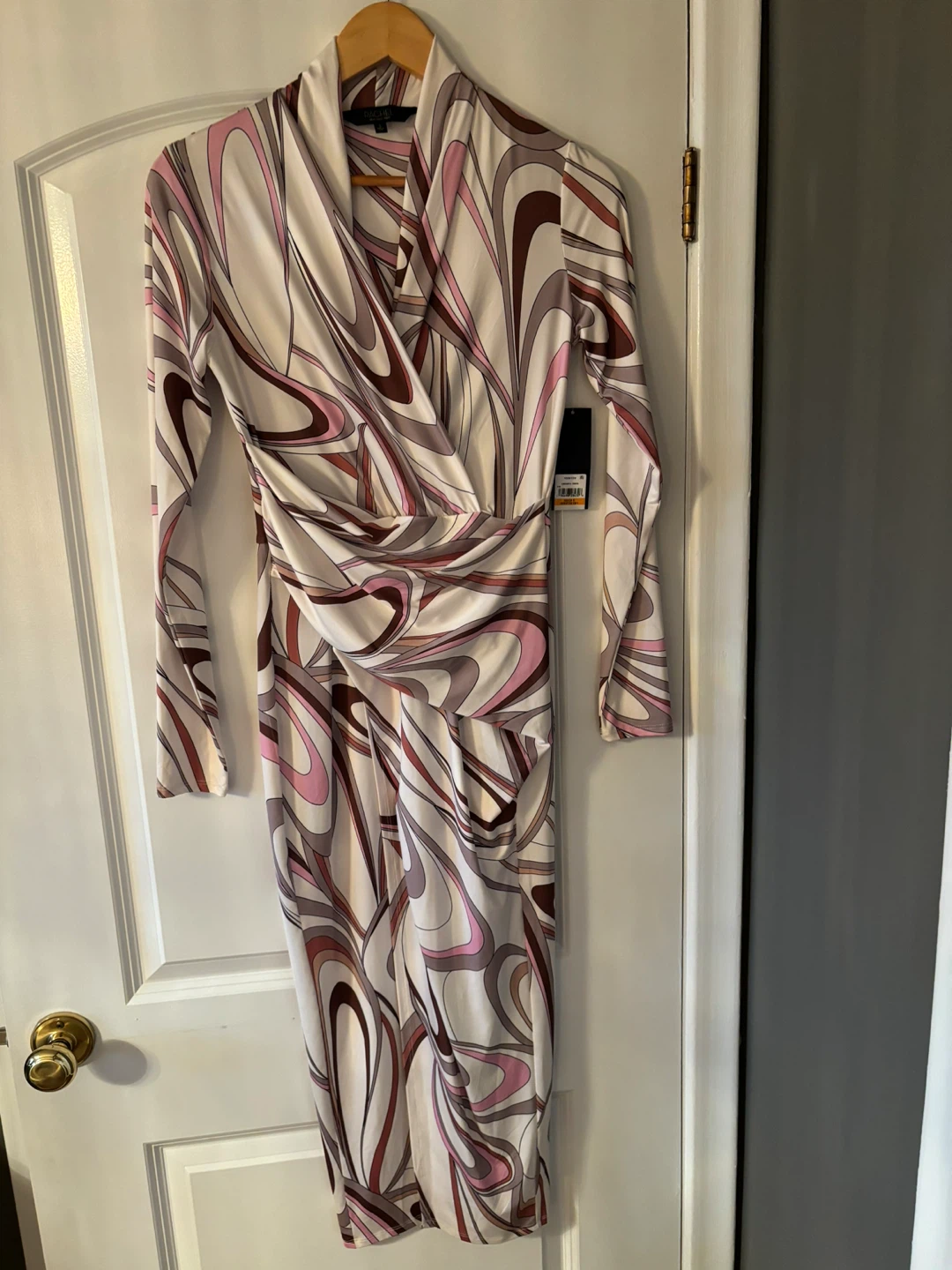NEW Rachel Roy "Eggshell Swirl" Print Wrap Dress Size S