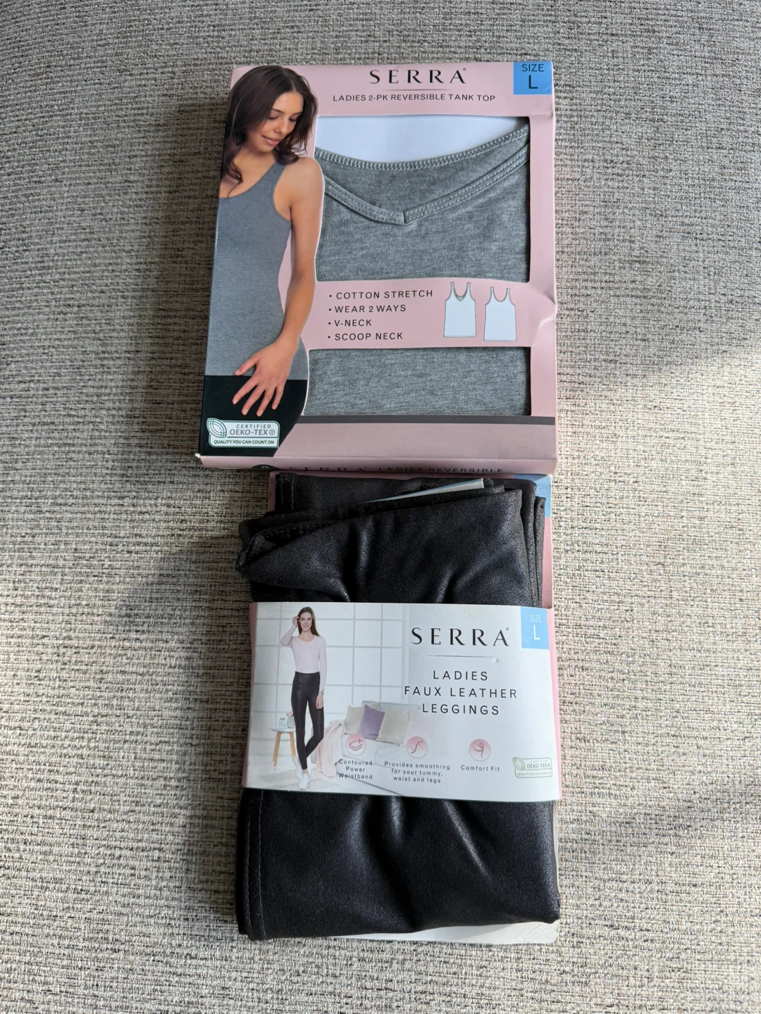 Serra Ladies Faux Leather Leggings and 2-Pack Tank Tops - Size L