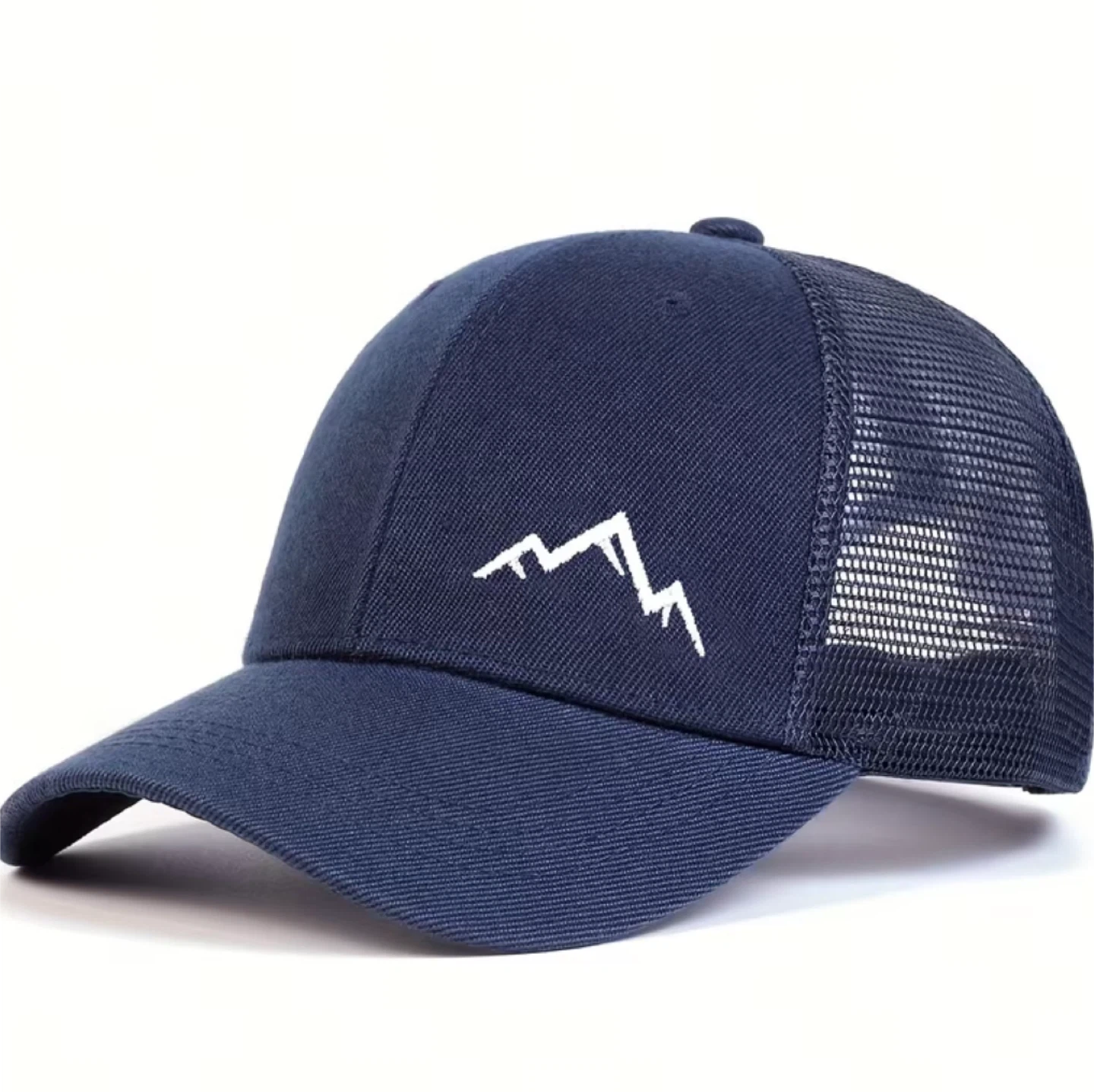 Blue Trucker Hat with Mountain and Deer Design