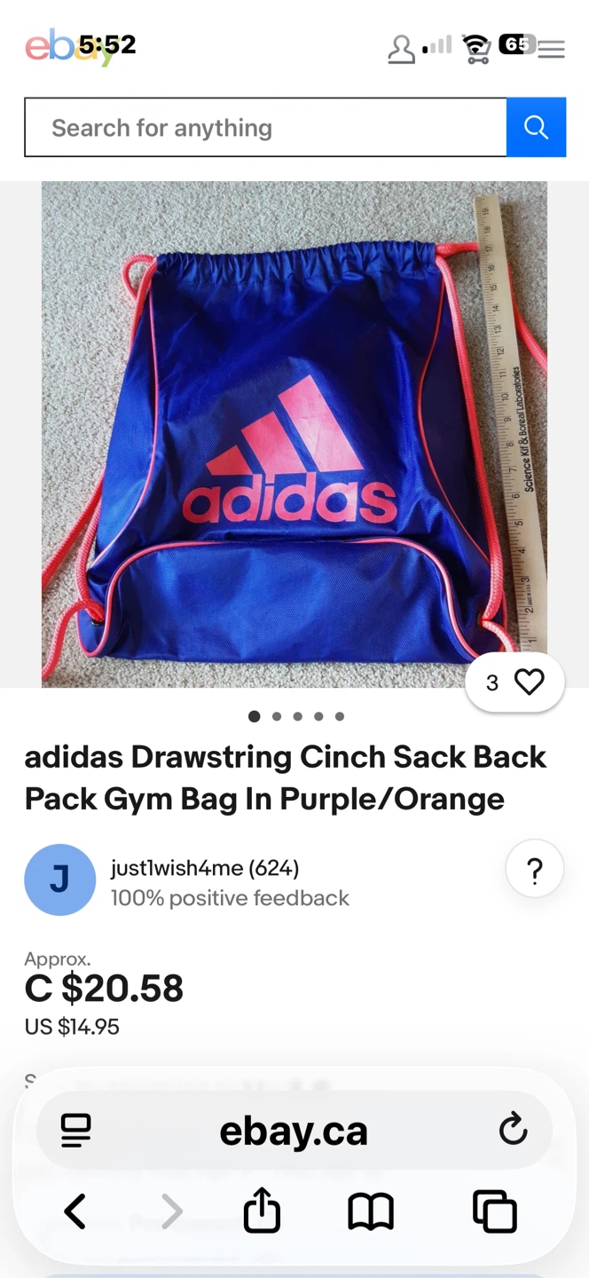 Adidas Drawstring Cinch Sack Backpack Gym Bag Purple/Orange - photo 3