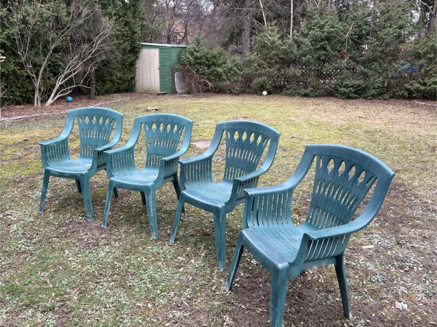 Green Plastic Patio Chairs - Set of 4