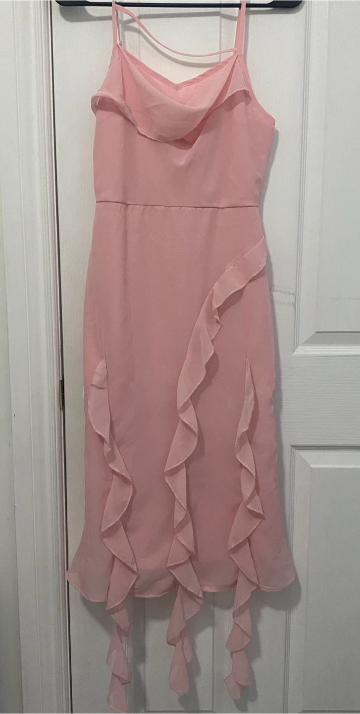 Pink Ruffled Spaghetti Strap Dress