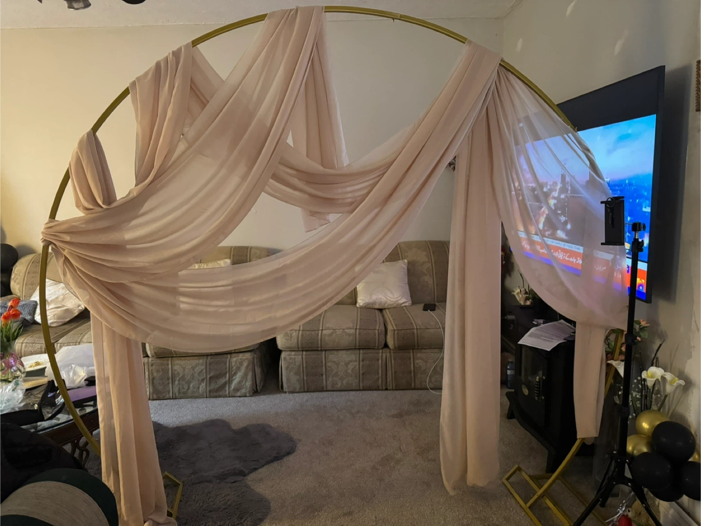 Gold Metal Wedding Arch Round Circle Backdrop Stand 6FT - photo 5