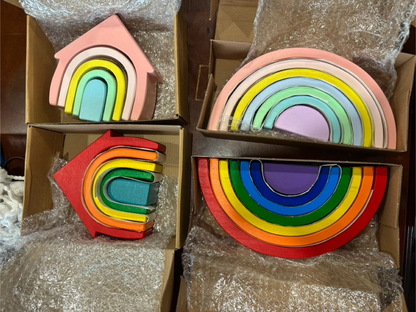 Real Wood Rainbow and House Stacking Toy Set