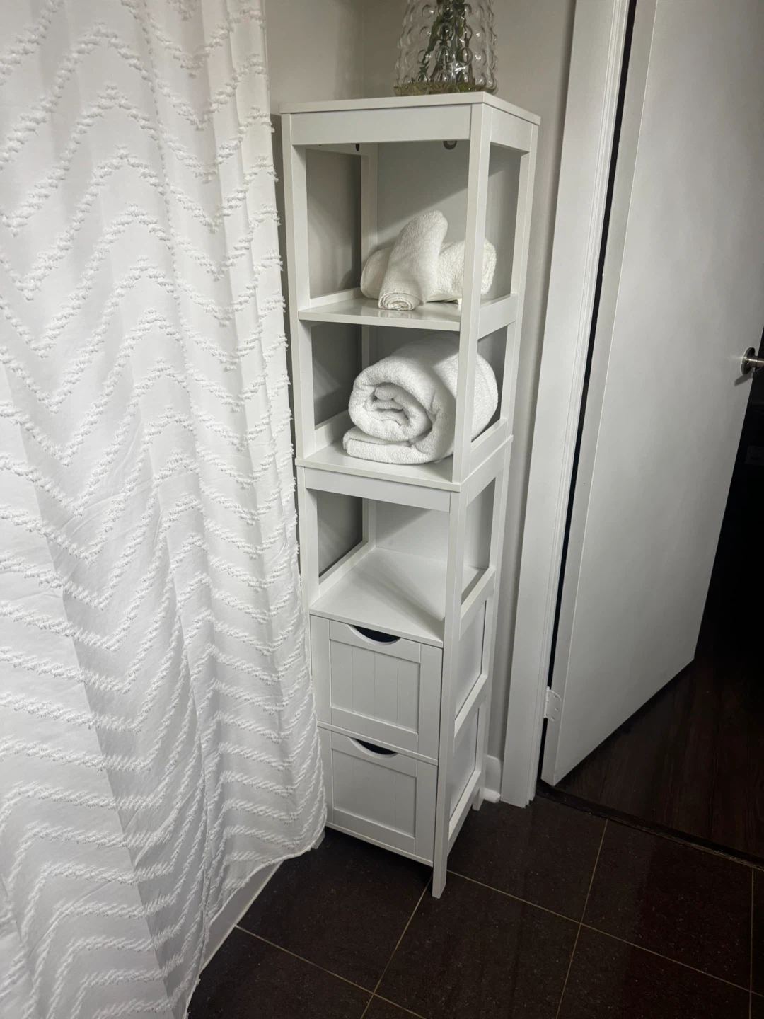 White 4-Tier Storage Shelf with Drawers