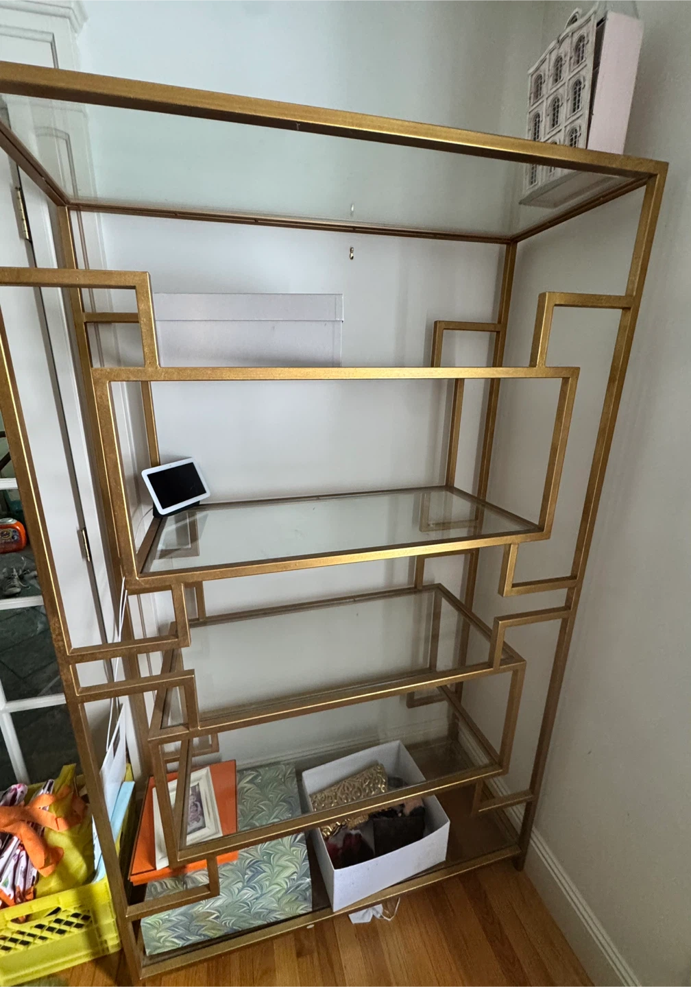 Gold Geometric Shelf Unit with Glass