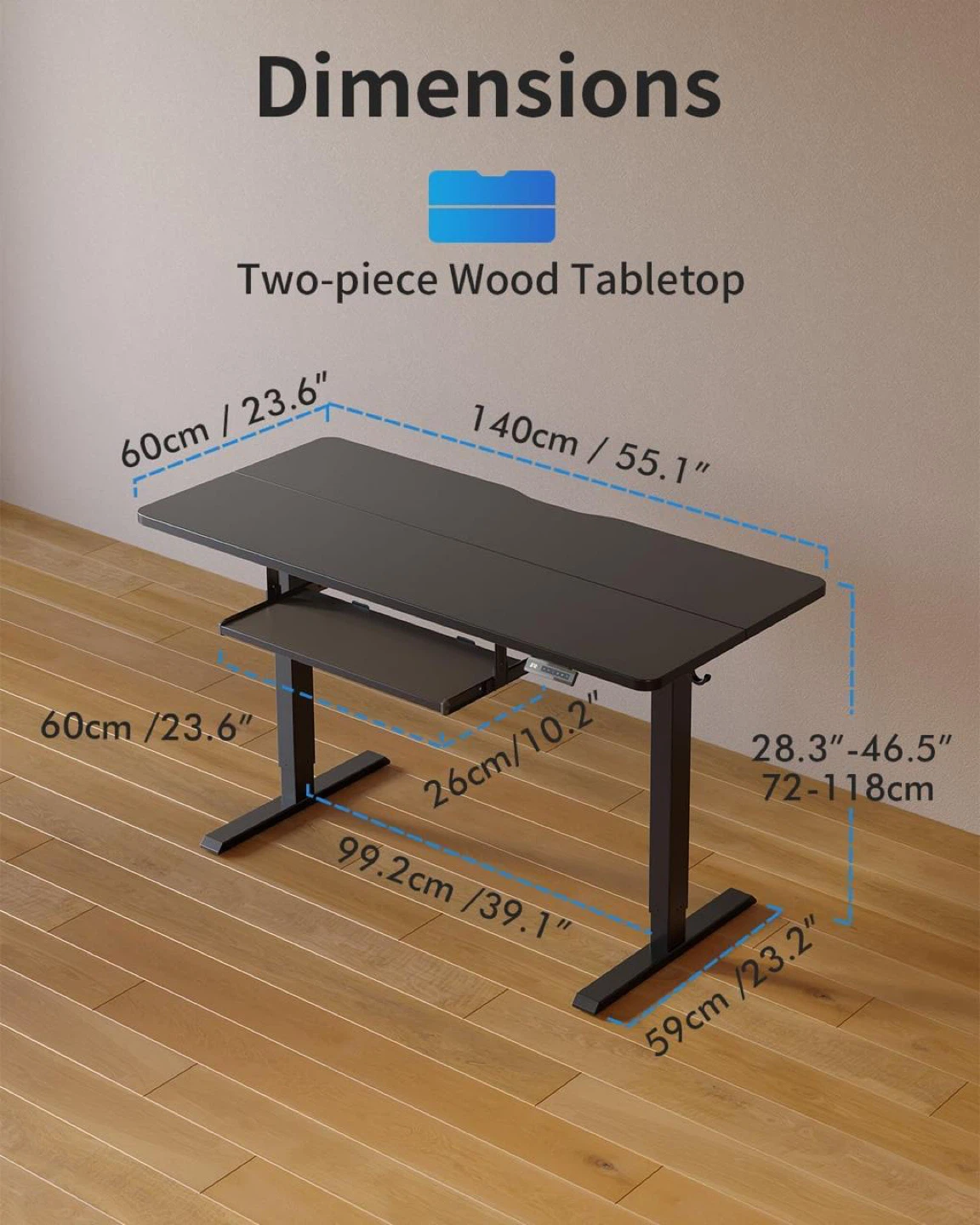 Adjustable Standing Desk with Keyboard Tray - photo 4