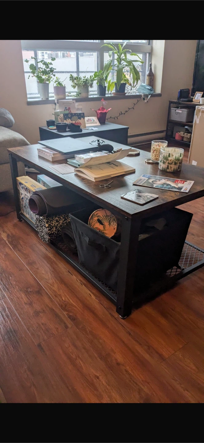 Rustic Wood Coffee Table with Storage Shelf - photo 3