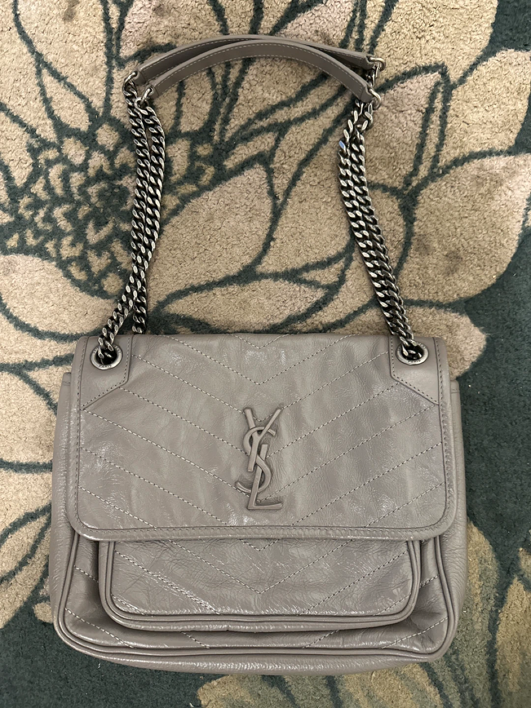 Saint Laurent Grey Leather Shoulder Bag