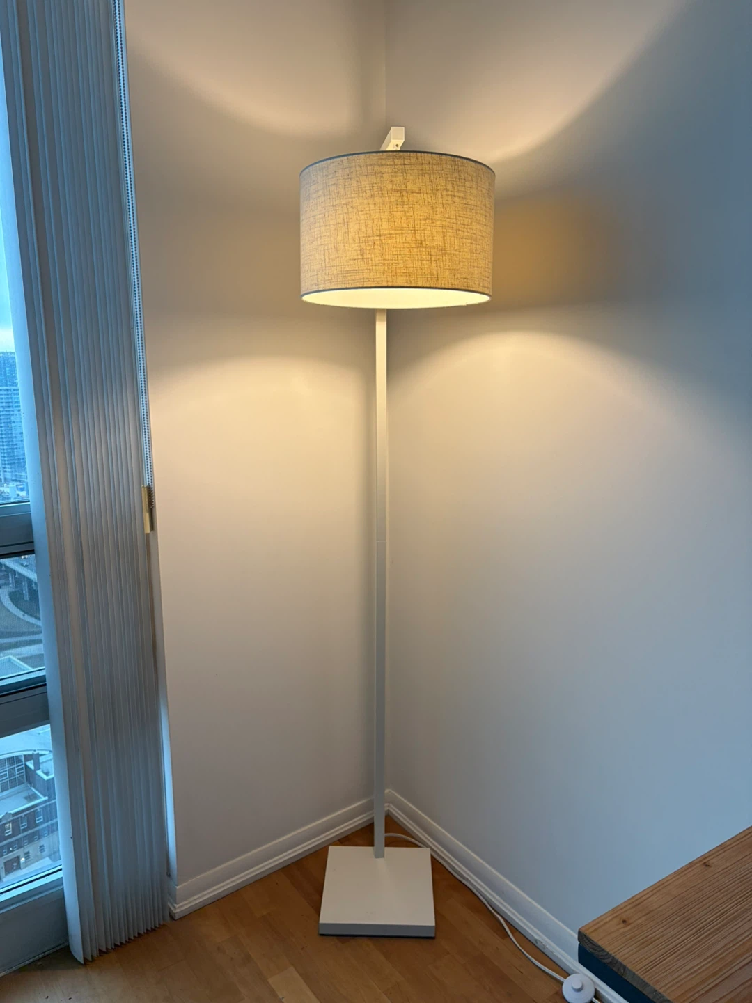 White Floor Lamp with Linen Shade
