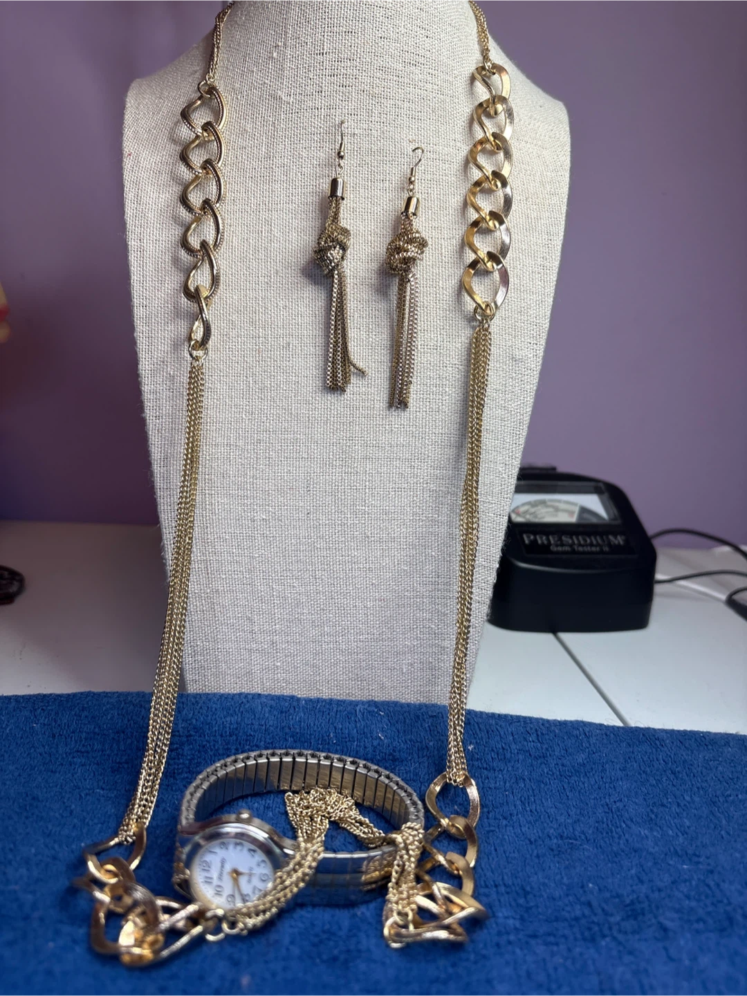 Eternity Quartz Watch with Gold Tone Necklace and Earrings Set - photo 2