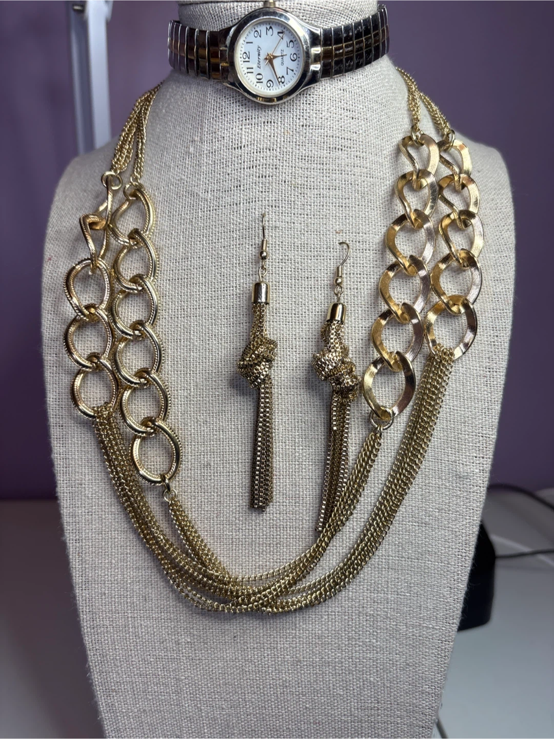 Eternity Quartz Watch with Gold Tone Necklace and Earrings Set - photo 4
