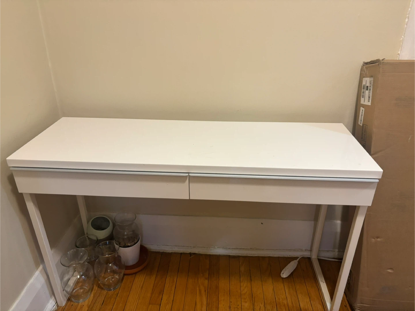 White two-drawer desk