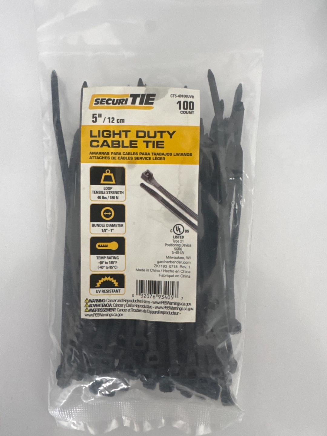 SecuriTie 5" Light Duty Cable Ties - 100 Count