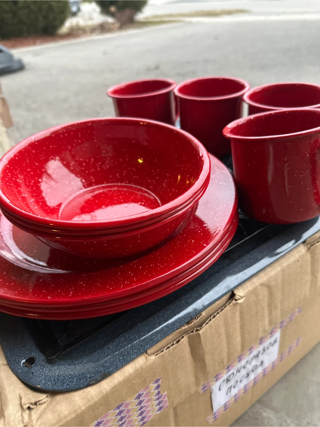 Red Enamel Camp Dinnerware Set
