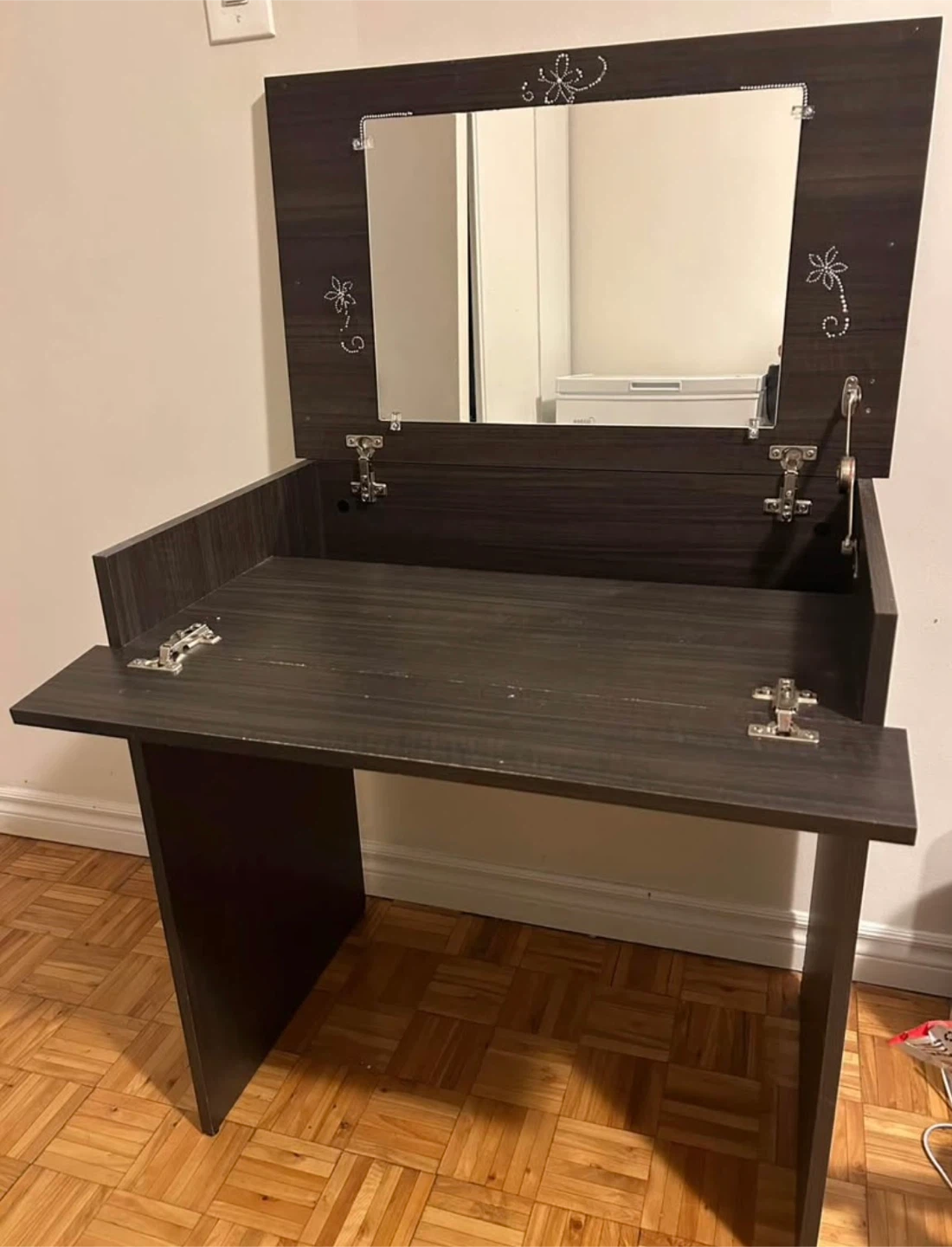 Dark Wood Vanity Desk with Mirror - photo 2