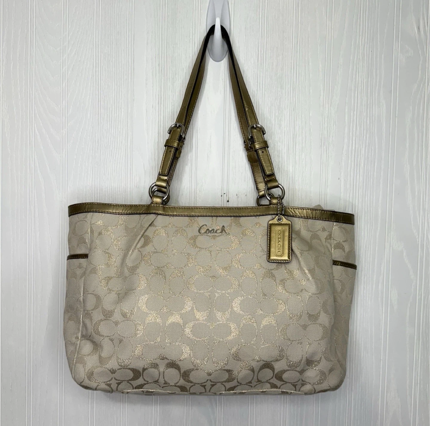 Coach Signature Tote Bag - Beige/Gold