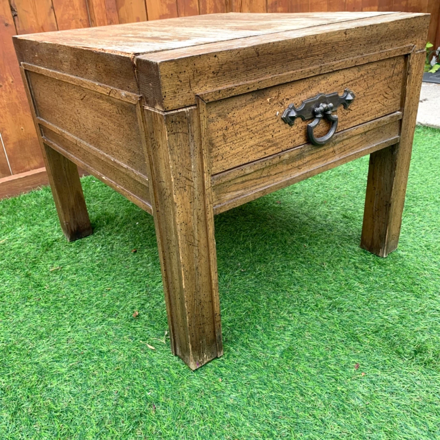 Vintage Wooden End Table with Drawer - photo 4